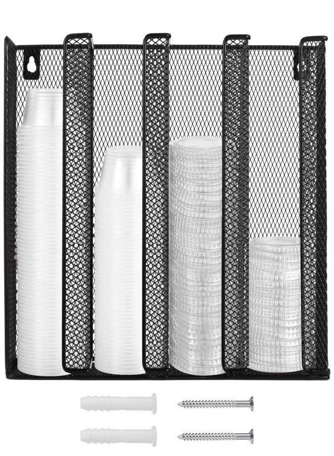 TIMCORR Wall Mount Portion Sauce Cup Lid Organizer, Black Metal Mesh Sauce Cup Dispenser, 4 Compartment for Stacking Plastic Disposable Cup and Lid Storage For Kitchen Restaurant Coffee Bar,Easy Installatio - Image 1